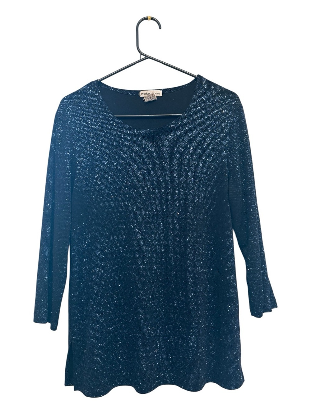 Vintage 90’s/Y2K Notations Navy Sparkle Knit Fairy Blouse Size Medium
